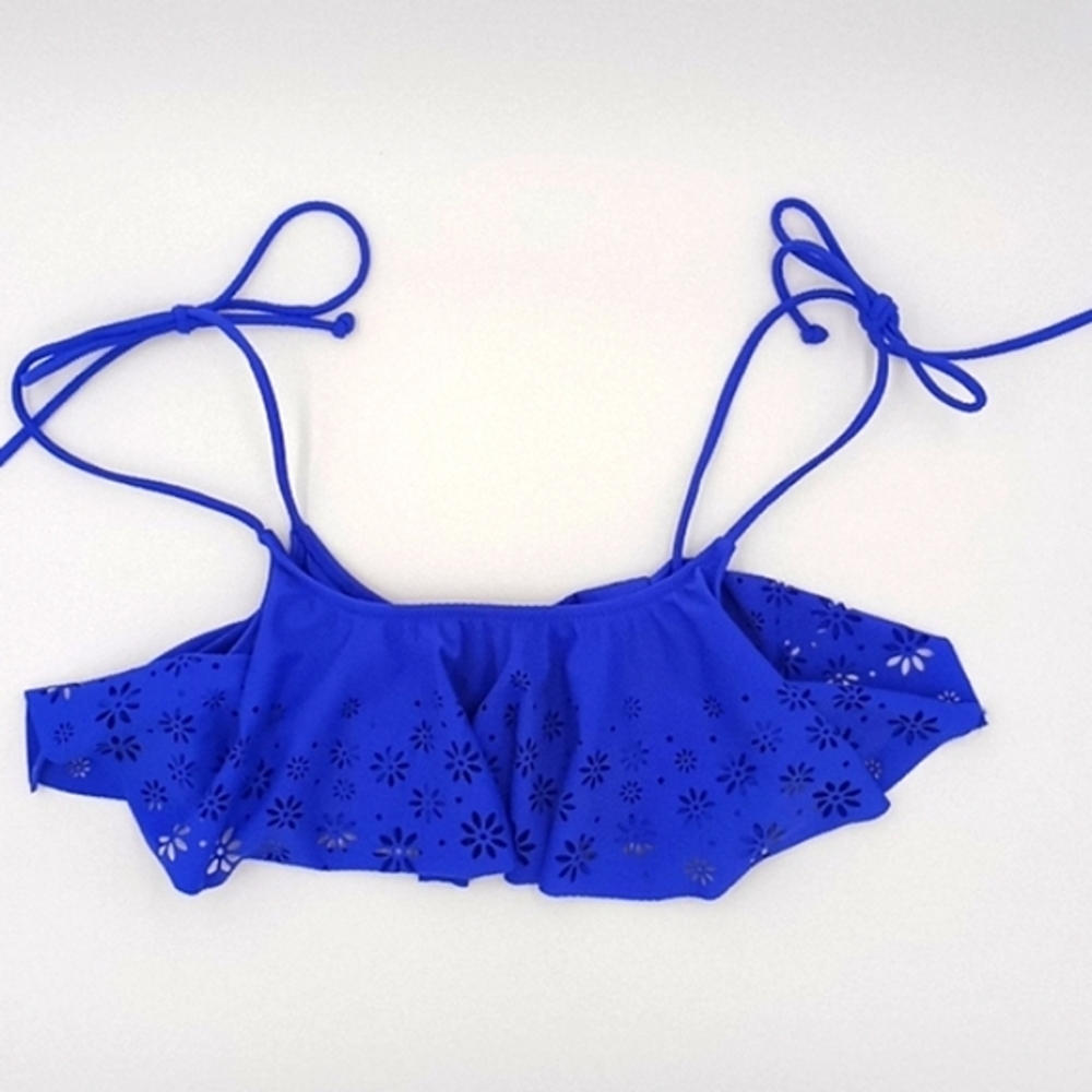 PINK Victoria's Secret Floral Laser Cut Flounce Bikini Top Blue XS